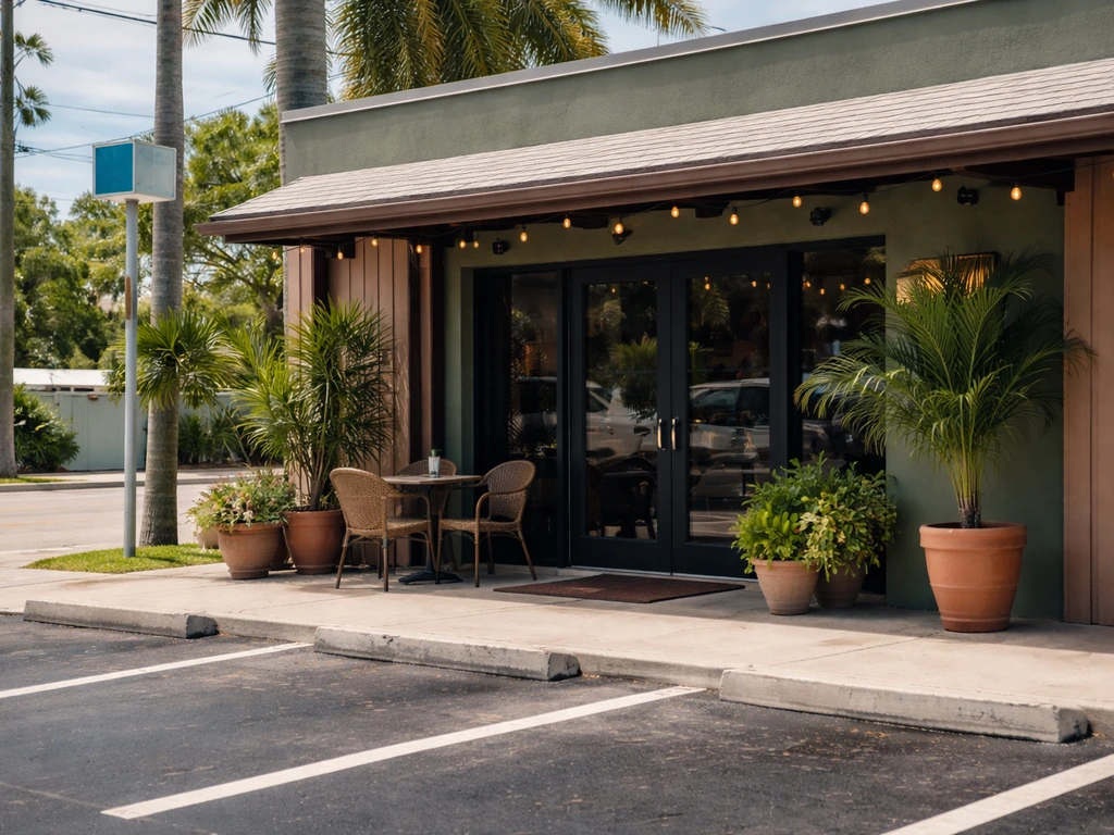 Street-level view of a Florida restaurant storefront with clear street context for confirming location