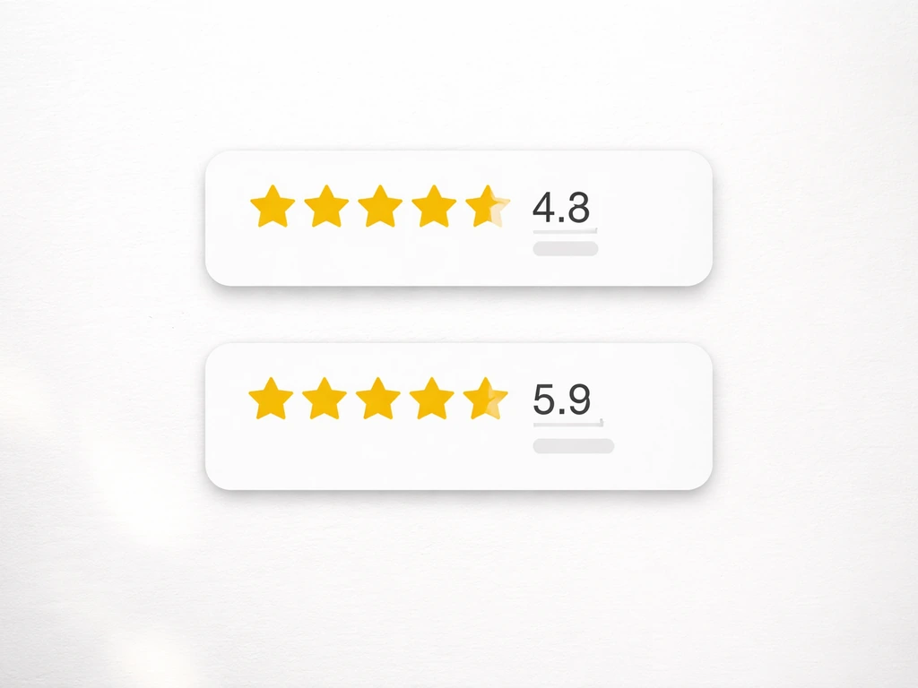 Minimal collage of two generic rating widgets, showing differing star scores and review counts.