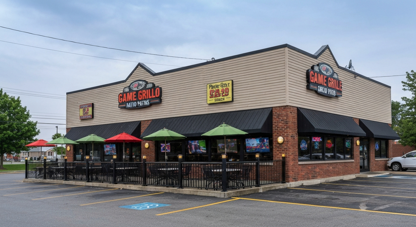 Exterior view of Gameday Grille and Patio on SR-48 with outdoor patio seating and visible signage.
